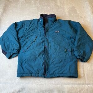 Patagonia Teal Blue Winter Jacket Size 12 Insulated Hooded Outdoor Adventure